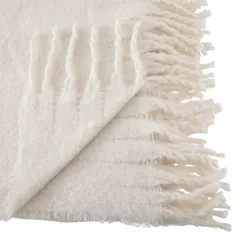 Atmosphera Kodi Mohair-Effect Polyester Blanket (180 x 130 x 0.01 cm, Ivory)