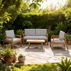 طقم جلوس 4 مقاعد خشب أكاسيا ليفينج أكسينتس نوهارا (67.5 × 169.5 × 73 سم)