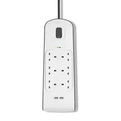 Belkin 6-Outlet Surge Protection Strip W/2 USB 2.4A Port (2 m, White)