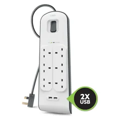 Belkin 6-Outlet Surge Protection Strip W/2 USB 2.4A Port (2 m, White)