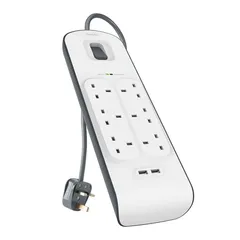 Belkin 6-Outlet Surge Protection Strip W/2 USB 2.4A Port (2 m, White)