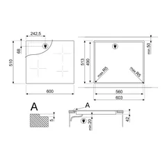 Smeg Universale Aesthetic Built-In Ceramic 4 Zone Electric Hob, SE364TDL (5 x 60 x 51 cm)