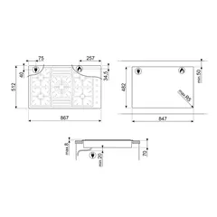 SMEG Classica Aesthetic Built-In 5 Burner Gas Hob, PGF95-4 (7.8 x 86.4 x 50.9 cm)