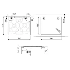 Smeg Classica Aesthetic Built-In 4 Burner Gas Hob, PGF64-4 (8.2 x 61.7 x 51 cm)