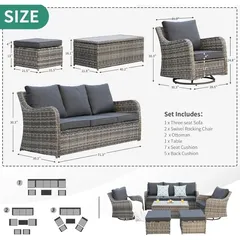 Nashville Rattan 7-Seater Sofa Set (181 x 77 x 77 cm)