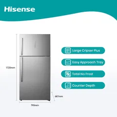 Hisense Freestanding Top Mount Freezer Refrigerator, RT649N4ASU1 (508 L)