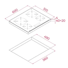 موقد حث حراري داخلي فيتروسيراميك 4 مناطق طهي TBC 64010 TTC تيكا (6.3 × 60 × 51 سم)