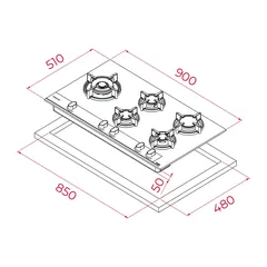 موقد غاز داخلي 5 شعلات مجموعة إنفينتي G1 الخاصة GBC 95-G1 GBC BM تيكا (9.8 × 90 × 51 سم)