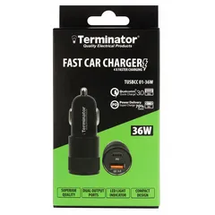 Terminator USB Car Charger (36 W, Black)