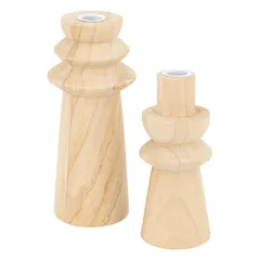 Atmosphera Wood Candle Holder (Beige, 10.5 x 23.5 cm, 2 Pc.)