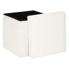 Atmosphera Ezzio Folding Pouffe Faux Fur (White, 38 x 38 x 38 cm)