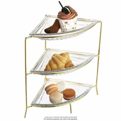 Glass Serving Tray Set W/Gold Iron Stand (3 Pc.)