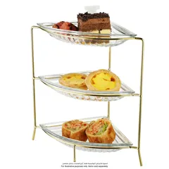 Glass Serving Tray Set W/Gold Iron Stand (3 Pc.)