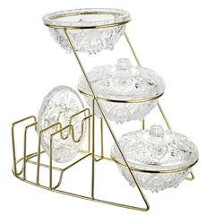 Glass Snack Bowls Set W/Gold Stand (3. Pc)