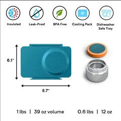 OmieLife Bento Box W/Insulated Thermos & Ice Pack (350 ml, Teal Green)
