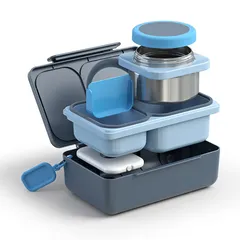 OmieLife Bento Box W/Insulated Thermos & Ice Pack (350 ml, Graphite)