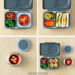 OmieLife Bento Box W/Insulated Thermos & Ice Pack (350 ml, Graphite)
