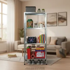 وحدة رفوف فولاذية مجلفنة (4 طبقات، 60 × 27 × 140 سم)