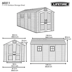 Lifetime Rough Cut Storage Shed with 2 windows (206.5 x 353.8 x 196.8)