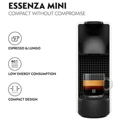 Nespresso Essenza Mini Coffee Machine + Aeroccino 3 Milk Frother, C30-WH-3694-BK (600 ml, 1260 W)