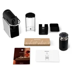 Nespresso Pixie Cofee Machine (0.7 L, Silver) + Aeroccino 3 Milk Frother, D62-SI-3694-BK