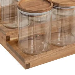 5Five Harmony Glass/Acacia Spice Rack Set (L. 23 x D. 24 x H. 15 cm, 9 Pc.)