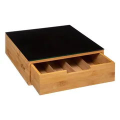 5Five Bamboo Caps Holder Drawer (Black, L. 30 x D. 30 x H. 10 cm)