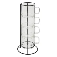 SG Mia Glass Stackable Mug Set (Transparent, 12 x 8.8 x 28.5 cm, 300 ml, 4 Pc.)