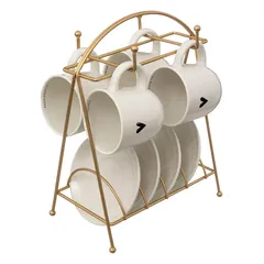 SG The Floral Collection Mug Set W/Rack (Warm White, 170 ml, 4 Pc.)