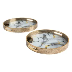 Atmosphera Inaya Glass Marble Tray (Gold, 35.7 x 4 cm, 2 Pc.)