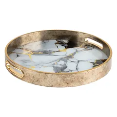 Atmosphera Inaya Glass Marble Tray (Gold, 35.7 x 4 cm, 2 Pc.)