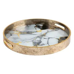 Atmosphera Inaya Glass Marble Tray (Gold, 35.7 x 4 cm, 2 Pc.)