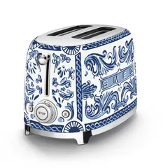 SMEG & Dolce & Gabbana Blu Mediterraneo 50's Style Retro 2-Slice Toaster, TSF01DGBUK (Decorated, 950 W)