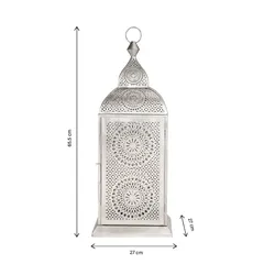 Hilalful Handmade Chakra Lantern (27 x 27 x 65.5 cm, Silver)