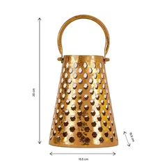 Hilalful Petals Carved Lantern (15.5 x 15.5 x 20 cm, Gold)