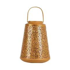 Hilalful Polka-Dot Carved Lantern (20 x 20 x 25 cm, Gold)