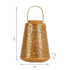 Hilalful Polka-Dot Carved Lantern (20 x 20 x 25 cm, Gold)