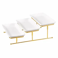 Orchid 3 Tier Rectangle Serving Set W/Gold Stand