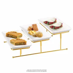 Orchid 3 Tier Rectangle Serving Set W/Gold Stand