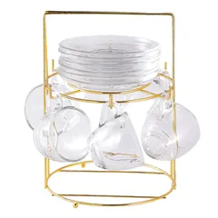 Orchid Glass Cup & Saucer Set with Stand (100 ml, 12 Pc.)