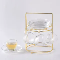 Orchid Glass Cup & Saucer Set with Stand (100 ml, 12 Pc.)