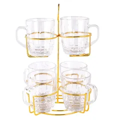 Orchid Glass Mug Set with Stand (220 ml, 6 Pc.)