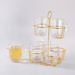 Orchid Glass Mug Set with Stand (220 ml, 6 Pc.)