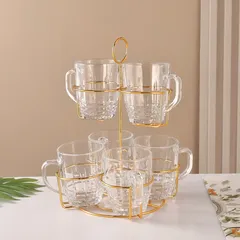 Orchid Glass Mug Set with Stand (220 ml, 6 Pc.)