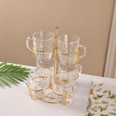 Orchid Glass Mug Set with Stand (220 ml, 6 Pc.)