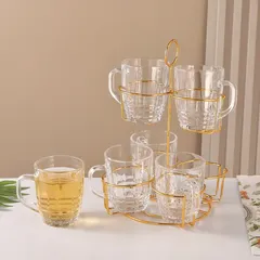 Orchid Glass Mug Set with Stand (220 ml, 6 Pc.)