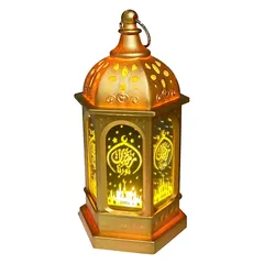 Party Magic Eid Metal Lantern W/Lights (7 x 7 x 13 cm, Gold)