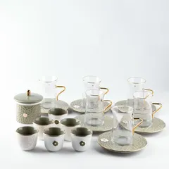 Asala Tea and Arabic Coffee Set (19 Pc., Olive & Gold)