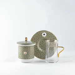 Asala Tea Glass Set (13 Pc., Olive & Gold)