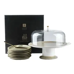 Asala Cake Serving Set (9 Pc., Olive & Gold)